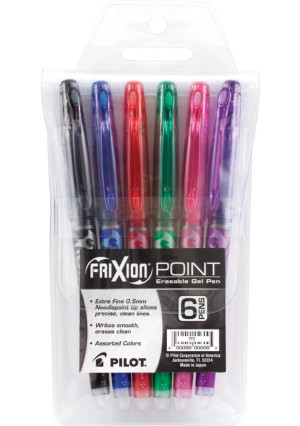 Pilot FriXion Extra Fine Point Erasable Gel Pens 6/Pkg-Assorted Colors