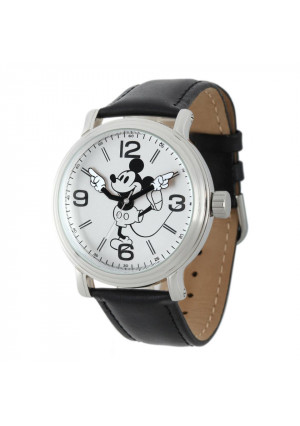 Disney Mickey Mouse Men's Vintage Watch with Black Leather Strap