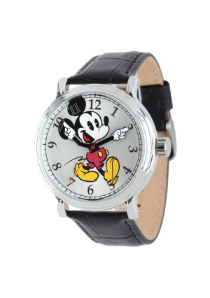 Disney Men's Mickey Mouse Analog Watch W001868 - Black Leather Strap