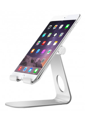 MoKo Tablet Stand, Universal 210 Degree Multi-Angle Rotatable Aluminum Smartphone Tablet Desktop Cradle Holder for iPad Pro 10.5/9.7/Mini, iPhone 8/8 Plus/7/7 Plus, iPhone X, Galaxy Note 8, Silver