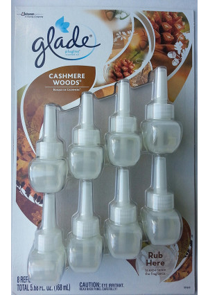 Glade PlugIns Scented Oil ~ Cashmere Woods 8 Pack Scented Oil Fragrance Refills