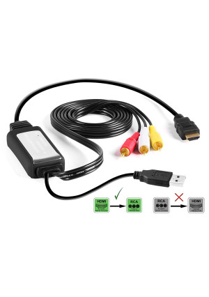 HDMI to RCA Cable – Hassle Free - Converts Digital HDMI signal to Analog RCA/AV – Works w/ TV/HDTV/XBOX 360/PC/DVD and More – All-In-One Converter Cable Saves You Money - HDMI to AV Converter