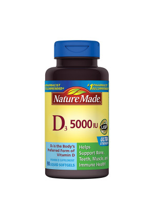 Nature Made Vitamin D3 5000 IU Dietary Supplement Liquid Softgels