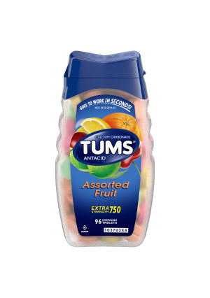 Tums Extra Strength 750 Antacid/Calcium Supplement Chewable Tablets Assorted Fruit