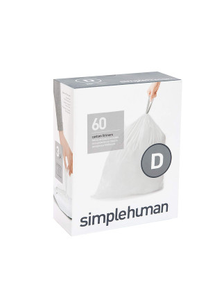 simplehuman Code D Custom Fit Liners, Drawstring Trash Bags, 20 Liter / 5.2 Gallon, 3 Refill Packs (60 Count)