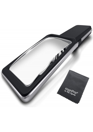 MagniPros 3X Large Wide Horizontal Handheld Magnifying Glass Reading Magnifier with 10 Ultra Bright Dimmable LED Lights- Large Viewing Area Ideal for Small Prints, Book, Newspaper, Maps, Low Vision