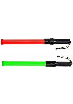 Lot of Two (2) pieces: Traffic Safety Baton Light, 21.5 inch length, Each baton contains 6 Red LED plus 6 Green LED. with 3 Flashing modes (Red blinking, Red steady-glow, Green steady-glow)