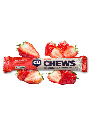 GU Energy Chews Double-Serving Sleeve, Strawberry, 18-Count