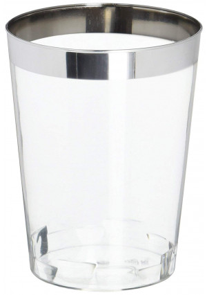 OCCASIONS Wedding Disposable Plastic Tumbler Cups (Silver Rimmed, 10 oz Tumbler, 100 pcs)