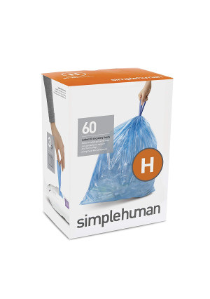 simplehuman Code H Custom Fit Recycling Liners, Drawstring Trash Bags, 30-35 Liter/8-9 Gallon, 3 Refill Packs (60 Count), Blue