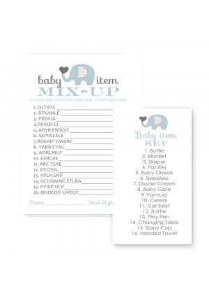 Paper Clever Party Blue Elephant Baby Shower Games Word Scramble Cards ( 25 Pack )