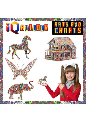 IQ BUILDER | ARTS AND CRAFTS FOR GIRLS AGE 7 8 9 10 11 12 YEAR OLD AND UP | 3D ART COLORING PAINTING ANIMAL PUZZLE SET | FUN CREATIVE DIY TOYS | FAMILY CRAFT KIT WITH SUPPLIES | BEST TOY GIFT FOR KIDS