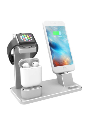 XUNMEJ Watch Stand for Apple iPhone Charging Dock Aluminum 4 in 1 AirPods Charging Stand Accessories Station Holder for Apple Watch Series 2/1 AirPods iPhone 7 7plus 6s 6plus iPad Mini (Silver)