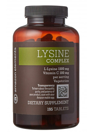 Amazon Elements Lysine Complex 1500mg with Vitamin C, Vegetarian, 195 Tablets, 2 month supply