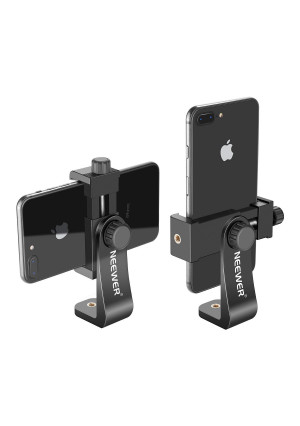 Neewer Smartphone Holder Vertical Bracket with 1/4-inch Tripod Mount - Phone Clip Tripod Adapter for iPhone Xs MAX/XS/ XR/X/ 8, Samsung S9+/ S9/ S8 and Other Phones Within 1.9-3.9 inches Width