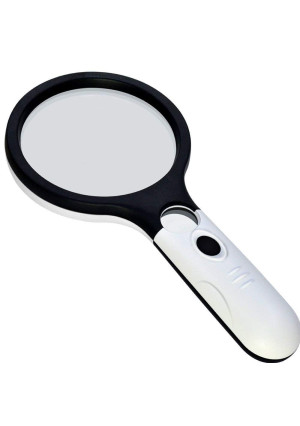 Large 4 LED Handheld Magnifying Glass with Light, Nydotd 4X 30X Lens Portable Illuminated Magnifier For Reading, Macular Degeneration, Repair, Hobby and Crafts, 4.8 Inches (White and Black)