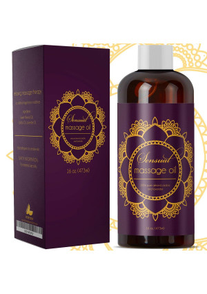 Sensual Massage Oil with Pure Almond Oil and Relaxing Lavender Oil Jojoba Oil Nourishing Dry Skin Formula for Women and Men 100% Natural Hypoallergenic Skin Therapy Large 16 oz Bottle. - USA Made