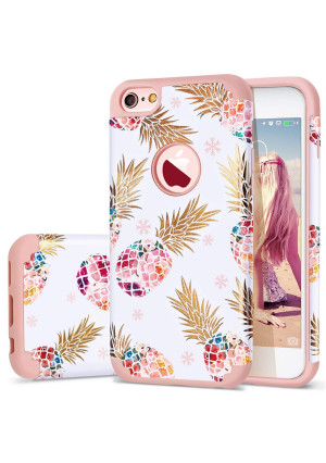 iPhone 6 Case,iPhone 6S Case Pineapple,Fingic Slim Floral Pineapple Design Case Anti-ScratchandSlip Cover Hard PC Soft Rubber Silicone Cover Case for iPhone 6/ 6S 4.7'',Cute Pineapple/Rose Gold