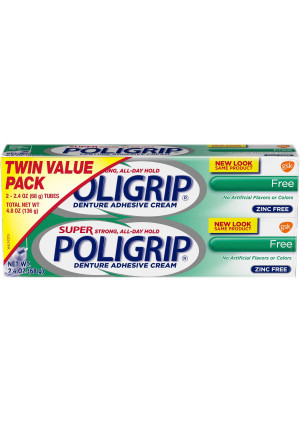 Super Poligrip Original Formula Zinc Free Denture Adhesive Cream, 2.4 ounce (Pack of 2)