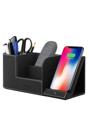 EasyAcc Wireless Charger with Desk Organizer Wireless Charging Station for iPhone X 8 Plus and Samsung S7 Edge S8 Plus S9 Plus Note 8 and More, Storage Caddy Pen Pad Holder