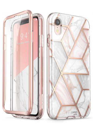 iPhone XR Case, [Built-in Screen Protector] i-Blason [Cosmo] Full-Body Glitter Bumper Case for iPhone XR 6.1 Inch 2018 Release (Marble)