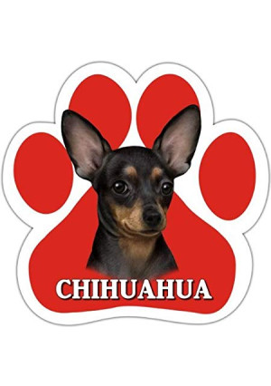 Chihuahua, Black Car Magnet With Unique Paw Shaped Design Measures 5.2 by 5.2 Inches Covered In UV Gloss For Weather Protection