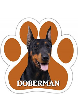 Doberman Car Magnet With Unique Paw Shaped Design Measures 5.2 by 5.2 Inches Covered In UV Gloss For Weather Protection