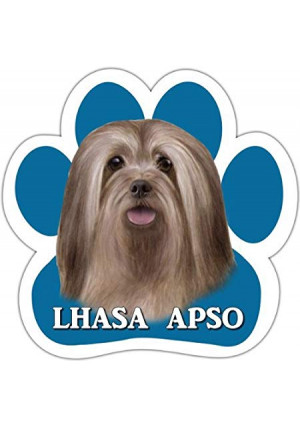 Lhasa Apso Car Magnet With Unique Paw Shaped Design Measures 5.2 by 5.2 Inches Covered In UV Gloss For Weather Protection