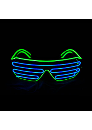 PINFOX Glow Shutter Neon Rave Flashing Glasses El Wire LED Sunglasses Light Up DJ Costumes for Party, 80s, EDM RB03 (Light Green - Blue)