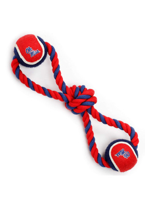 Pet Goods Manufacturing Mississippi Ole Miss Rebels Double Ball with Dog Toy Rope