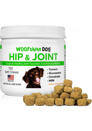 Glucosamine Chondroitin for Dogs with Organic Turmeric and MSM - Hip and Joint Supplement for Dogs - Supports Healthy Joint Function, Comfort, Mobility and Pain Relief | 120 Soft Chews | Made in USA