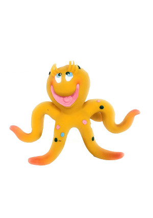 Octopus Latex/Rubber Dog Toy. 100% Natural Rubber (Latex). Lead-Free and Chemical-Free. Complies to Same Safety Standards as Children's Toys. Soft and Squeaky.