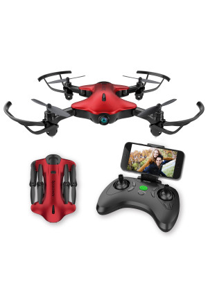 Drone for Kids, Spacekey FPV Wi-Fi Drone with Camera 720P HD, Real-time Video Feed, Great Drone for Beginners, Quadcopter Drone with Altitude Hold, One-Key Take-Off, Landing Foldable Arms (Red)