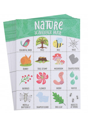 Scavenger Hunt Game - 50-Pack Nature Scavenger Hunt Set for Kids, Childrens Outdoor Game Cards, Spot up to 16 Items, Birthday Party Favors, Classroom Trips, Family Activity