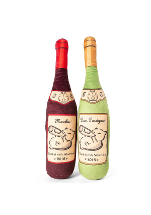 Twin Critters Organic Silvervine Catnip Toy Wine Bottle Refillable Plush 2-Pack for Cats and Kittens No Artificial Ingredients - More Powerful Than Catnip - Great Gift for Wine Lovers