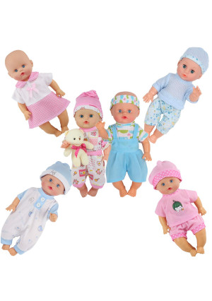 Dressbar 6pcs for 10-11-12 Inch Baby Doll Clothes Outfits Reborn Newborn Costumes with Bear Doll Birthday Xmas Gift Wrap