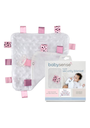 Baby Sense Taglet Security Baby Blanket Lovey with Pacifier Tag | Soft, Soothing, Comfortable, Warm, Cozy | Unisex and Toddler | Durable and Machine Washable (Pink)