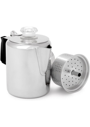 GSI Outdoors Glacier Stainless Steel Percolator Coffee Pot with Silicone Handle for Camping and Backpacking | For Individuals and Groups