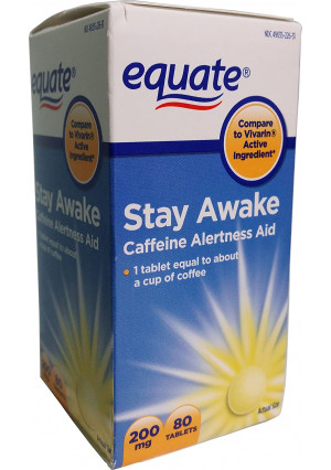 Equate Stay Awake Caffeine Alertness Aid, 80 Tablets, 200 mg