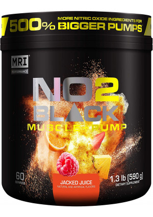 MRI NO2 Black Nitric Oxide Supplement for Pump, Muscle Growth, Vascularity and Energy - Powerful NO Booster Pre-Workout with Citrulline + 60 Servings (Jacked Juice)