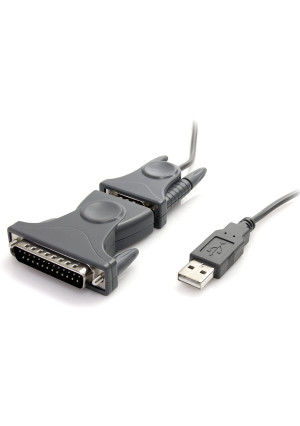 StarTech.com USB to Serial Adapter - 3 ft / 1m - with DB9 to DB25 Pin Adapter - Prolific PL-2303 - USB to RS232 Adapter Cable (ICUSB232DB25),Gray