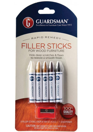 Guardsman 500300 Wood Filler Sticks 5 Colors Plus Sharpener - Repair and Restore Scratched Furniture, Pack of 1