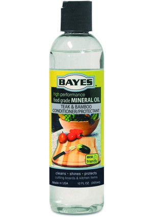 Bayes High-Performance Food Grade  Mineral Oil Wood and Bamboo Conditioner and Protectant - Cleans, Conditions and Protects Wood, Bamboo, and Teak Cutting Boards and Utensils - 12 oz