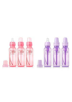 Dr. Brown's Girls' 6 Pack 8 oz. Bottles - 3 (8 oz.) Lavender - 3 (8 oz.) Pink - Natural Flow