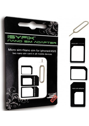 iSYFIX SIM Card Adapter Nano Micro - Standard 4 in 1 Converter Kit with Steel Tray Eject Pin