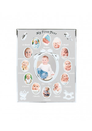 Tiny Ideas Baby's First Year Picture Frame, First Year by Month, Newborn Baby Registry, Silver