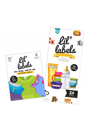 Lil' Labels Daycare Value Pack Write on Name Labels, Waterproof, Baby Bottle Labels (Animal Friends) and Clothing Labels, Bright White