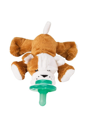 Nookums Paci-Plushies Shakies - Pacifier Holder and Rattle (2 in 1)- Adapts to Name Brand Pacifiers, Suitable for All Ages, Plush Toy Includes Detachable Pacifier (Bull Dog)