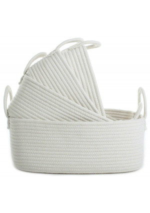 Storage Baskets Set of 4 - Woven Basket Cotton Rope Bin, Small White Basket Organizer for Baby Nursery Laundry Kid's Toy