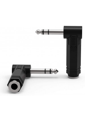 Ancable 2-Pack 1/4" 6.35mm Right Angle Stereo Male Plug to 1/4" 6.35mm Stereo Female Jack Audio Adapter